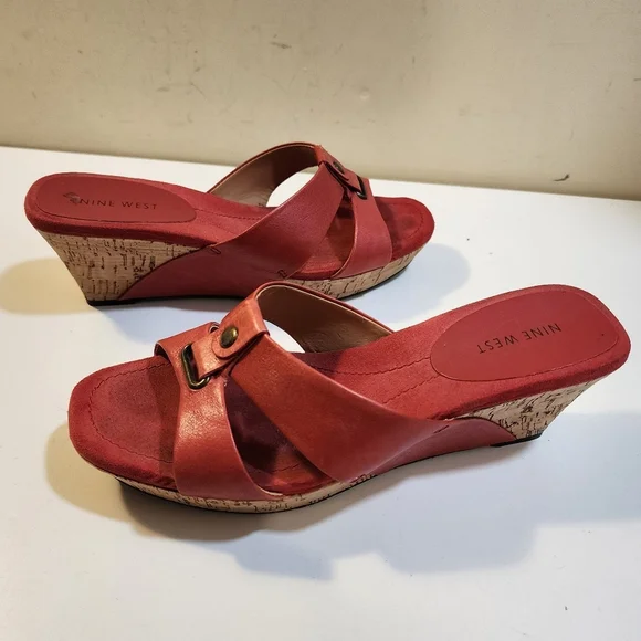Nine West Coral Leather Wedge Sandals Size 8 - Picture 1 of 11